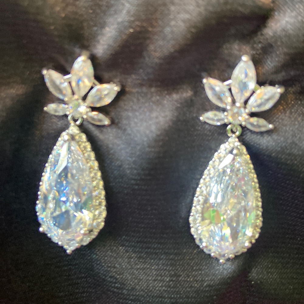 Radiant Teardrop hanging from Leaf Earring